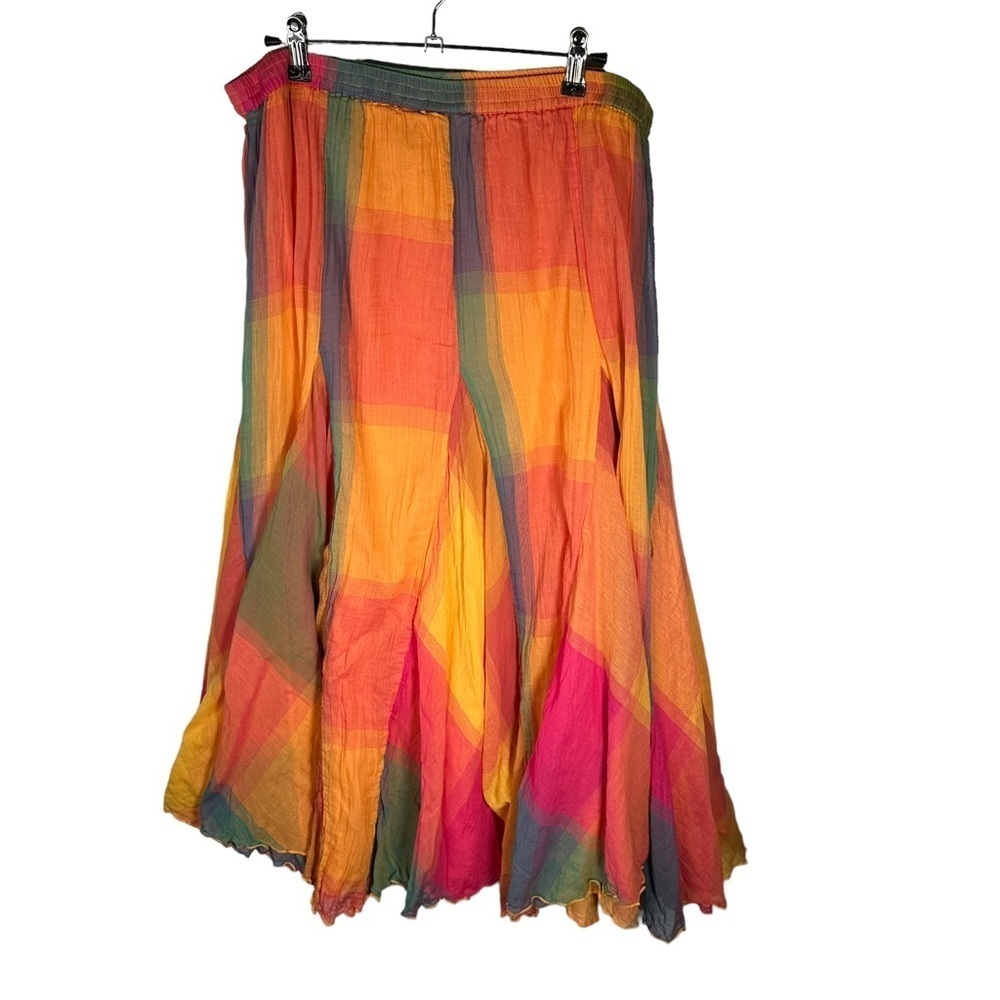 Soft Surroundings Plaid Long Maxi Skirt 00s  Bright Pastel Colorful Skirt XL - Picture 2 of 9